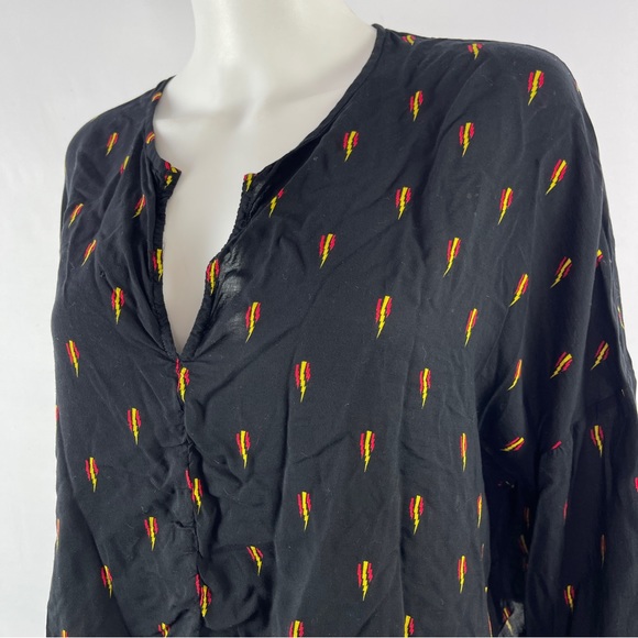 IRO Jeans Women's Black Long Sleeve DISJA Blouse Lightning Bolt Print Size 40 M - Picture 2 of 9